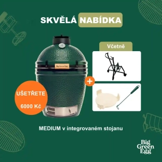 AKCE Gril MEDIUM Big Green Egg v integgrovaném pojízdném stojanu